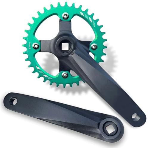 KANGXYSQ Mountainbike Kurbelgarnitur Quadratische 152/165/170mm Fahrrad Kurbelarm Set Schmalen Breiten Zähnen Kettenblatt 32/34/36/38T(Green,152mm,32T)