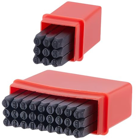 UNICRAFTALE 36 Stück 2 Boxen Metall Buchstabenstanzer Set 3mm Zahlen Und Buchstaben Stempel Set (AZ & 0 9) mit Rotem Etui Stanzwerkzeug Set Zum Prägen von Kunststoff Holz Leder