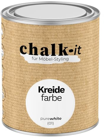 chalk-it Kreidefarbe 750ml (01) Pure White Shaby Chic Möbel Farbe Holzlack Natur Vintage Look Möbellack Erfüllt EN71-3 Sicher Kindermöbel Spielzeuge