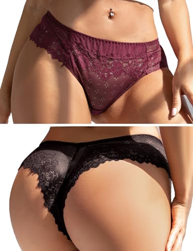 comeondear Perizoma Sexy Donna Pizzo Tanga Seducente a Vita Bassa Mutande Brasiliana Taglie Forti Mutandine Mini Slip Elasticizzato G-String Hot Biancheria Intima Lingerie Bikini Thong S-XXL
