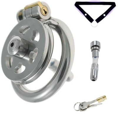 Flat Chastity Cage aus Metall Peniskäfig mit Katheter und Gürtel Keuschheitskäfig mit Schloss und 2 Schlüssel zur Fesselung des Männlichen Penis Sexspielzeug Peniskäfig aus Edelstahl (45mm,A)