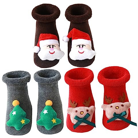 HEALEEP 3 Paar Weihnachtssocken Blau Weihnachtsstrümpfe Mädchen Warme Socken Für Gestrickte Bodensocken Dekoration Fell Schneeflocke Passender Filz