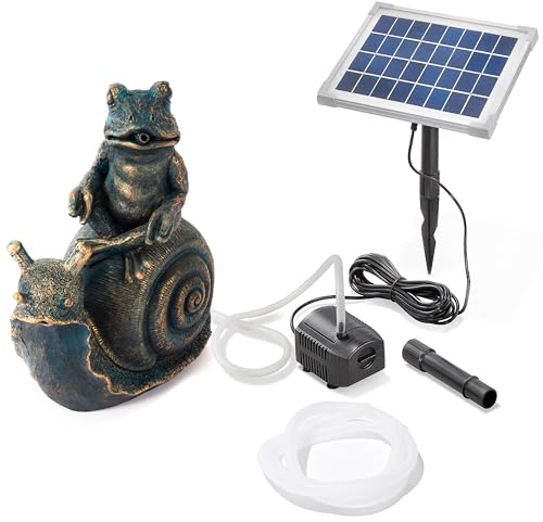 Esotec Solar Wasserspeier Set Lilly & Nelly Teichfigur Gartenbrunnen 101685 | 5Wp Solarmodul, 250l/h, IP68 Pumpe, 1m Wasserspiel Förderhöhe, Trockenlaufschutz, 5m Kabel, H28cm, Teichdeko, Polyresin, 8VDC