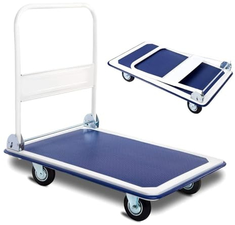 DASCK Carrito Plataforma de Carga Plegable 150 kg – Acero Reforzado con Ruedas Silenciosas, Base Antideslizante y Asa Ergonómica Abatible