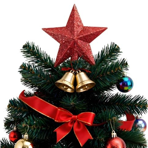 Hoceium Rot Weihnachtsbaumspitzen Stern,25cm Glitzer-Baumspitzen aus Golddraht Stern Christbaumspitze Baumspitze Spitze Aufstecker für Tannenbaum Tannenbaumspitze Weihnachtsbaum Weihnachten