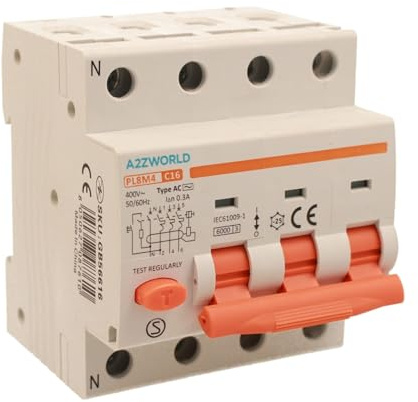 Interruttore Differenziale Magnetotermico Trifase 300mA 16A C16, RCBO Tipo AC Curva C, 3P+N 6kA 380V, 4 Moduli DIN, Serie PL8M4 Professionale Elettromagnetica