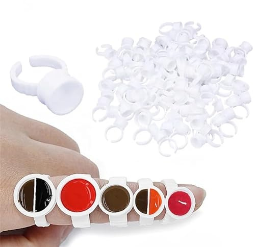 White Eyelash Glue Holder Ring - 100PCS for Eyelash Extension, Tattoo Application, Nails Extensions
