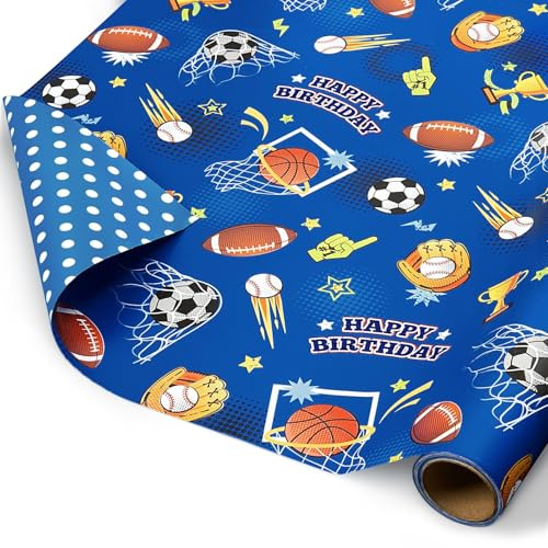 WERNNSAI 1 Rolle Sport Geschenkpapier 5m x 43cm Ball Motiv