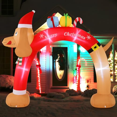 GOPLUS Arco Navideño Hinchable de 245 cm con Luces LED, Decoración Navideña Inflable Gigante con Luces LED, Decoración para Fiestas en el Jardín Interior y Exterior (Perro Tejonero)