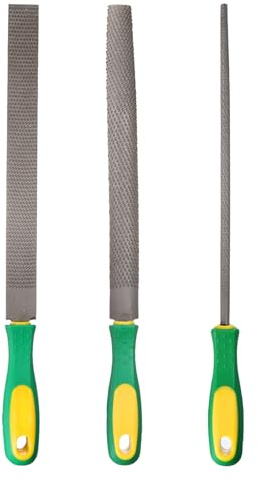 sourcing map Juego de 3 limas de escofina de madera de 10 pulgadas de acero plano/redondo/semicircular, limas de mano multifuncionales con mango de plástico para carpintería, afilar madera y metal