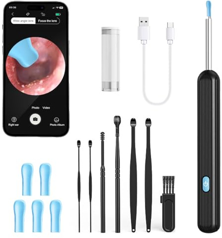Otoscopio Pulizia Orecchie HD 1080P Telecamera Rimuovi Cerume | Pulitore Elettrico Orecchie per Adulti e Bambini, Telecamera HD 1080P, Compatibile con iPhone, Android e iPad