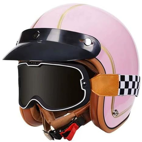 Casque Moto 3/4 Vintage Casques Jet Ouvert Casque Mobylette avec Lunettes Casques Bols ECEDOT Homologué Rétro Demicasque Moto Vélo Scooter Chopper pour Adultes Unisexe Y,L:59-60CM