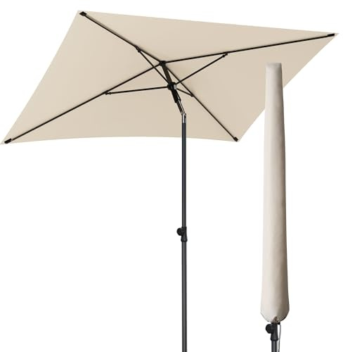 Menz Sonnenschirm Balkon mit Schutzhülle in Beige, 200 × 125 cm | UPF 50+ Sonnenschirm rechteckig für Sonnenschutz auf Balkon und Terrasse, Balkonschirm rechteckig stabil, mit Knickfunktion