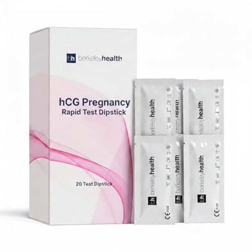 Berkeley Health hCG Pregnancy Test Strips, Dipstick, 25 mIU/mL (20 Tests) | Detects hCG in urine, 25 mIU/mL early sensitivity, Results in minutes, 20 dipstick strips, Simple, easy-to-follow