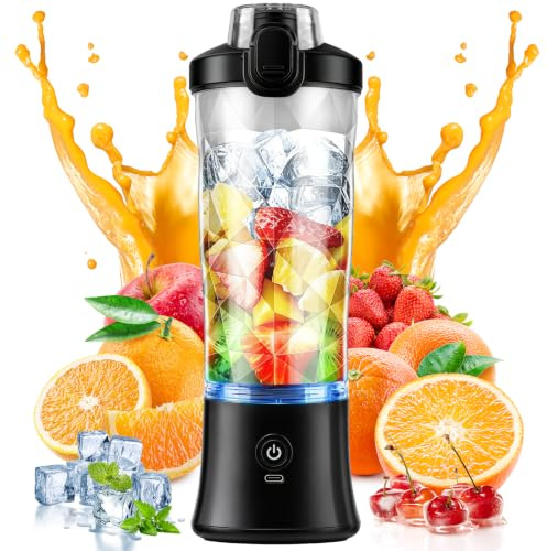 Portable Blender, Personal Blender USB Rechargeable, for Shakes and Smoothies, Strong Cutting Power with 6 Blades