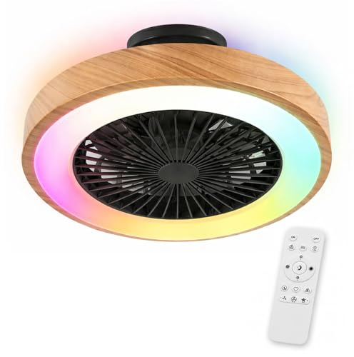 Ventilador de Techo con Luz RGB, Silencioso DC, Mando a Distancia, Lámpara Ventilador Pequeña sin Aspas, 6 Velocidades, Timer, Modo Verano/Invierno, LED 40W Regulable, para Infantil, Dormitorio
