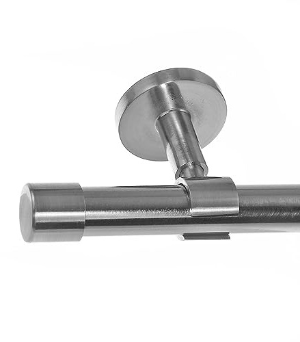 BASIT Gardinenstange Edelstahllook 20mm 1-läufig Decke 280cm lang D31 | Gardinenstangenset einläufig Deckenmontage Metall Vorhangstange Deckenhalterung 120-600cm wählbar Kappe E30