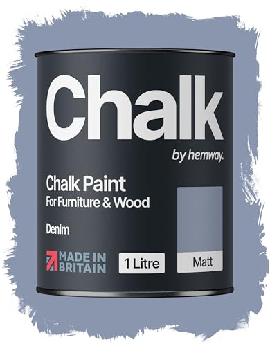 Hemway Chalk Paint Denim Blue 1L, Matt Finish Shabby Chic | Furniture Paint, Chalk Furniture & Walls, Quick Dry & 1 Coat