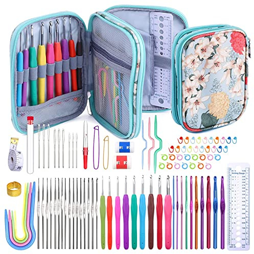 Mayboos, Set di 96 uncinetti ergonomici, kit di filati intrecciati con custodia e accessori per uncinetti, kit di aghi per principianti ed esperti