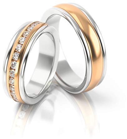 JC Gold Trauringe - Rotgold Weißgold Eheringe Bicolor inklusive Steine und Gravur im Paarpreis PL083 (14 Karat (585) Bicolor)