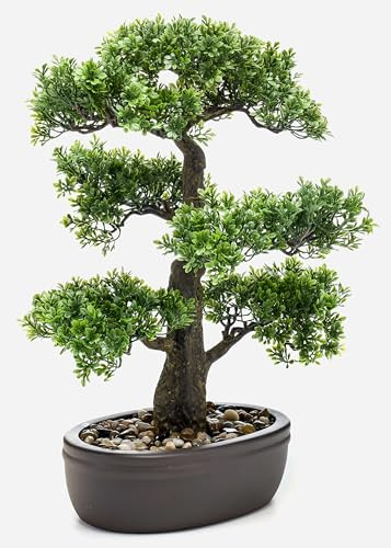 artplants.de Kunst Bonsai Ficus ROMILDA in Schale, 45cm - Deko Ficus Benjamina Bonsai - Bonsai Unecht