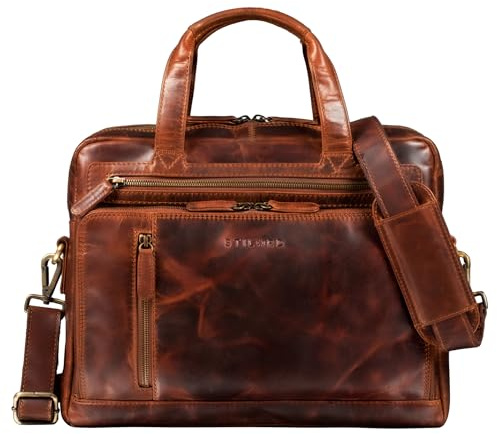 STILORD Avery Businesstasche Leder Damen Herren Umhängetasche Vintage Aktentasche Arbeitstasche 13,3 Zoll Laptoptasche für MacBooks Farbe:mittel - braun