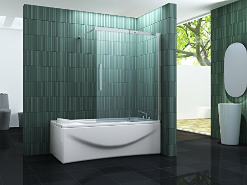 N / A Schiebetür-Duschtrennwand BATCH 140 x 150 (Badewanne) aus Klarglas mit 6 mm Sicherheitsglas (ESG), extra hoch mit 150 cm, rahmenlos, hochwertige Aluminiumprofile