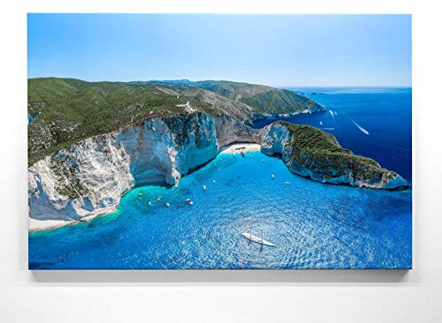 Atemberaubendes Leinwand-Bild Strand Griechenland Zakynthos - als 120x80cm großes XXL Wandbild, toll als Hintergrund & Deko für Wohnzimmer & Schlafzimmer. Fertig aufgespannt auf 4cm Holz-Keilrahmen