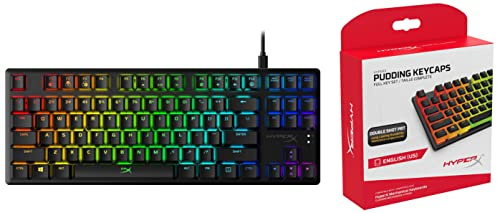 HyperX HX-KB7RDX-US Alloy Origins Core, RGB Mechanische Gaming Tastatur, Tenkeyless (US Layout) & Pudding Keycaps - Vollständiger Tastensatz - PBT - (Schwarz) - English (US) Layout - 104 Key