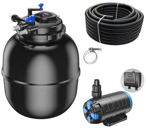 AquaOne Teichfilter Set mit Teichpumpe I Filteranlage CPF-75000 für einen Teich bis 100.000 Liter I Komplettset mit UV Lampe regelbare Eco Pumpe 37-180 Watt Teichschlauch Nr.63