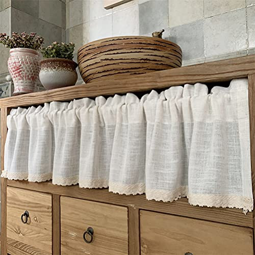 ACMHNC Tenda Corta Stile Rustico Tende da Cucina Trasparenti Moderne Tenda da Bistrot Mantovana Finestra a Pannello,Beige,W x H 100x30cm