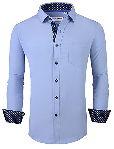 Alex Vando Mens Dress Shirt Wrinkle Free Regular Fit 4-Way Stretch Button Down Shirts,Blue,XL