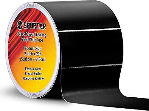 Spurtar Gloss Black Vinyl Wrap Tape with Tool- 5CM x 6M Adhesive Car Wrapping Paper Anti-Scratch Car Door Sill Protector Vehicle Sill Protectors Strips (High Gloss,2inchx20 Ft)