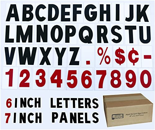 6 on 7 inch Marquee Sign Letters for Outdoor Signs, the 6 Letter printed on 7 high .060 thick Rigid acrylic panel, Reader Board Black Letters & Red Numbers - Sign Letter Depot