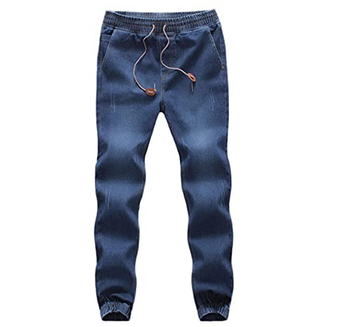Betory Diesel Jeans herr casual denim bomull elastisk midja draw string bekväma arbete jeans cargobyxor herr klassiska haremsbyxor avsmalnande denim byxor, Mörkblå, L