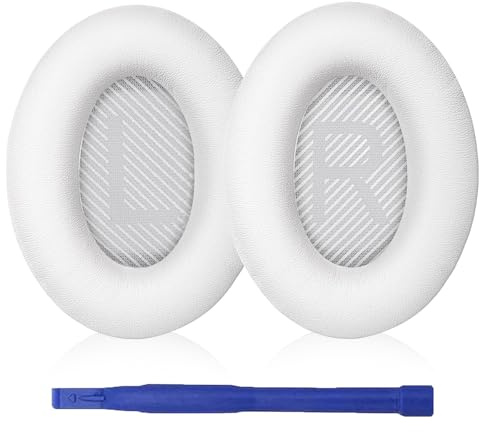 Aiivioll Replacement Earpads Cushions for Bose QuietComfort 35 (QC35) and QuietComfort 35 II (QC35 II) Headphones, Ear Pads with Softer Leather, Noise Isolation Memory Foam (White)