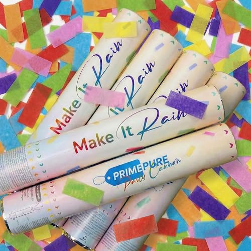 PrimePure Konfettikanone Party Popper, Mehrfarbiges Bio-Papier, 6er-Pack