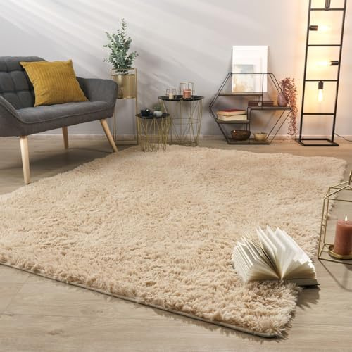 TT Home Tappeto Salotto Pelo Lungo Shaggy Morbido Soffice Design Moderno Monocolore, Colore: Beige, Dimensione:140x200 cm