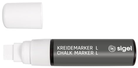 Sigel BA171 Kreidemarker weiß, Größe L, Keilspitze 5-15 mm, abwischbar | BA171, effaçable, pointe biseautée 5-15 mm, blanc