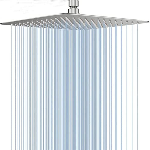 Cabezal De Ducha AnticalcáReo - Rociador De Ducha Tipo Lluvia De Acero Inoxidable 304 Con Boquillas Autolimpiantes - Duchas Fijas De Alta PresióN - Montaje En Pared O Techo (Cuadrado, Cepillado)