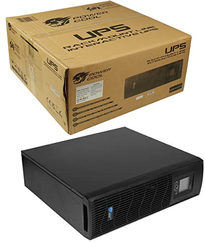 Powercool Intelligent Rackmount 3000VA UPS – 2400W, 3U Line-Interactive Pure Sine Wave with AVR, USB Monitoring, RJ45 Surge Protection, 2× UK Sockets + 3× IEC C13, ECO Mode | 4× 12V 9Ah Battery