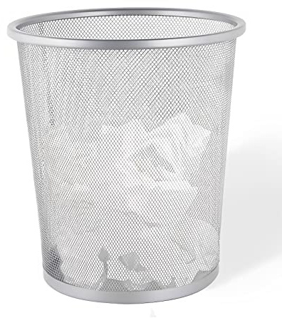 Unibos | Circular Mesh Waste Paper Bin Lightweight Waste Basket | Metal Trash Bin | Bathroom Bedroom Office | Living Room Desk Bedroom | Heavy-Duty Portable | Durable – Black/Silver