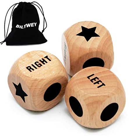 Bilywey 3pcs Left Right Center Game Dice 1 inch Beech Wood Dices with Drawstring Bag (3 pcs)