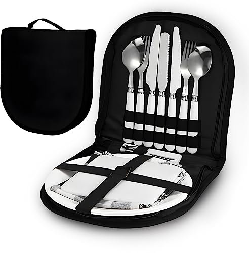 Camping Cutlery Set, Portable Picnic Accessories Kitchen Utensil Set, 13 in 1 Multifunctional Cutlery with Waterproof Storage Bag for Indoor or Outdoor Camping, Picnic, Hiking(Black)