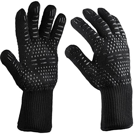 Toddmomy 2stücke Grillhandschuhe Aramid-feuerschutzhandschuhe Wärmedämmhandschuhe Küchenhandschuhe Schwarz Hochtemperaturbeständig rutschfest