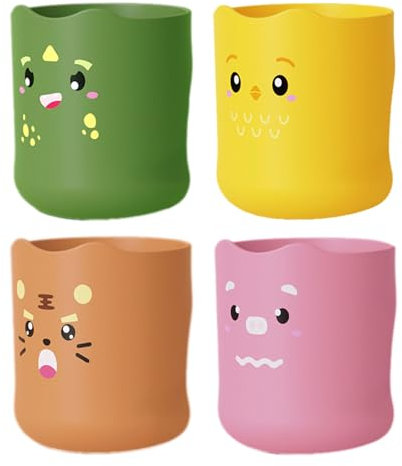 awakentti Lot de 4 gobelets à brosse à dents incassables pour enfants, adorables accessoires de salle de bain, 300 ml, support et gobelet pour enfants, garçons, filles