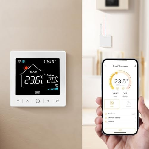 Termostato de calefacción de suelo, programable para termostato TUYA WiFi, controlador de temperatura inalámbrico inteligente montado en la pared con receptor (blanco)