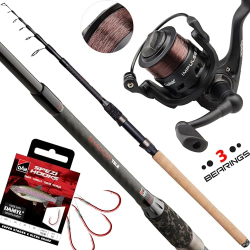 Fischzeux Forellenset Angelset komplett – Profi Forellenrute + Rolle, Forelle & Barsch (2,70 m)