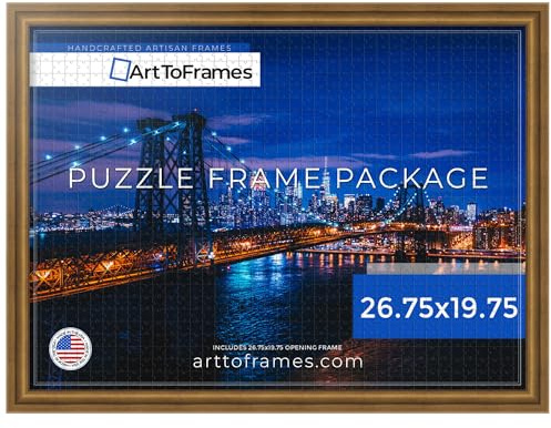 ArtToFrames 26.75x19.75 INCH/68x50 CM Gold Frame for 1000 Piece Puzzles.This 1.25 Inch Custom MDF Puzzle Frame is Muted Gold Glow - Comes with Economy Acrylic (PuzzleBW275-1619-26.75x19.75)