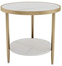 Exquisite Nachttische, Hotel-Nachttisch, runder Couchtisch aus doppellagigem Marmor, Zuhause, Wohnzimmer, Büro, Sofa, Beistelltisch, 50 x 50 x 58 cm, Korbtisch (Farbe: #2, Größe: 50 x 50 x 58 cm)